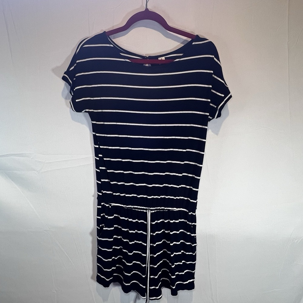 Anrabess Womans Dress Size Medium Shorts Romper Black With Stripes Summer Pocket